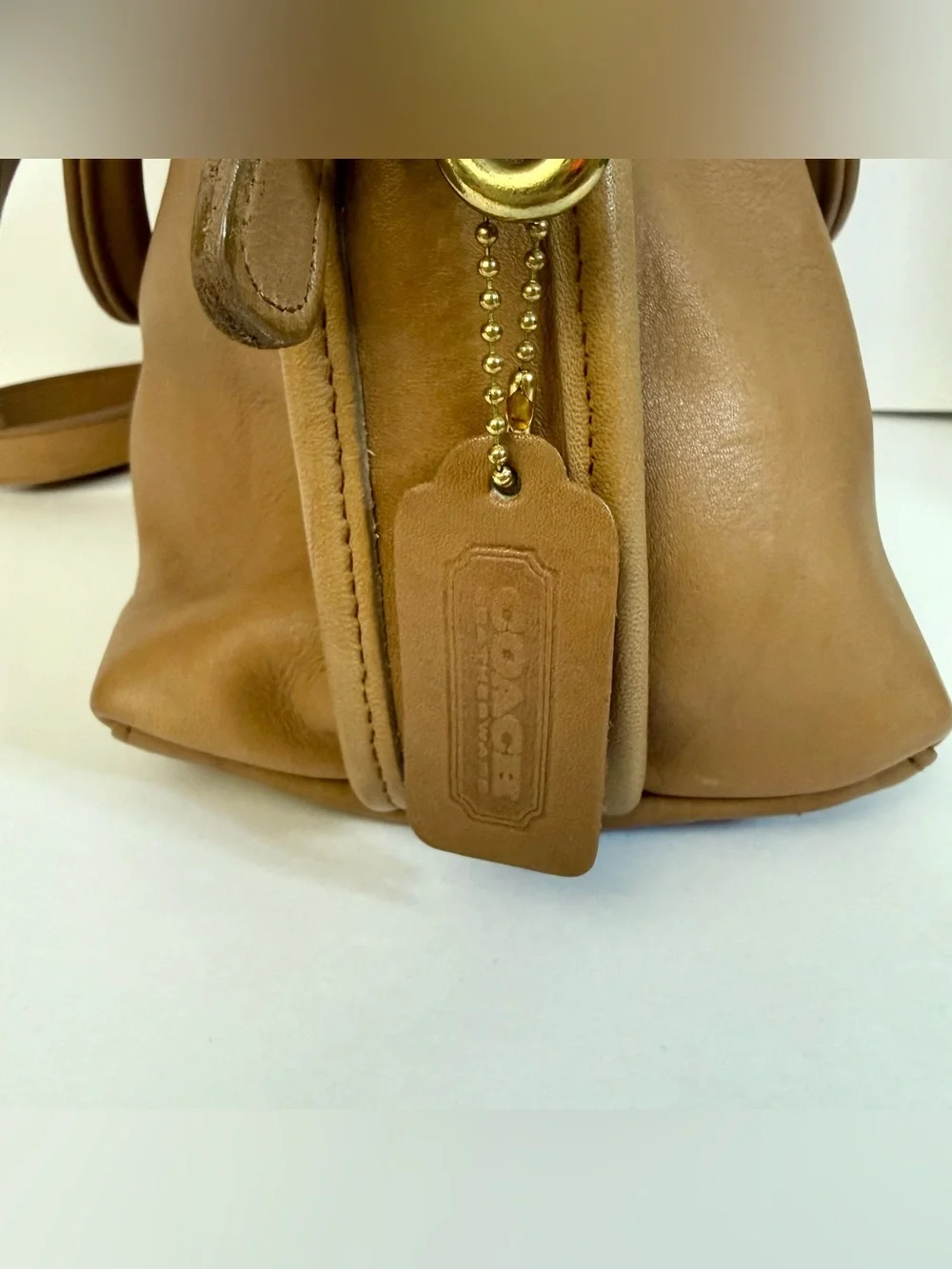 Vintage Coach Baxter Stone Light Tan Leather Satchel Doctor Bag Purse Crossbody